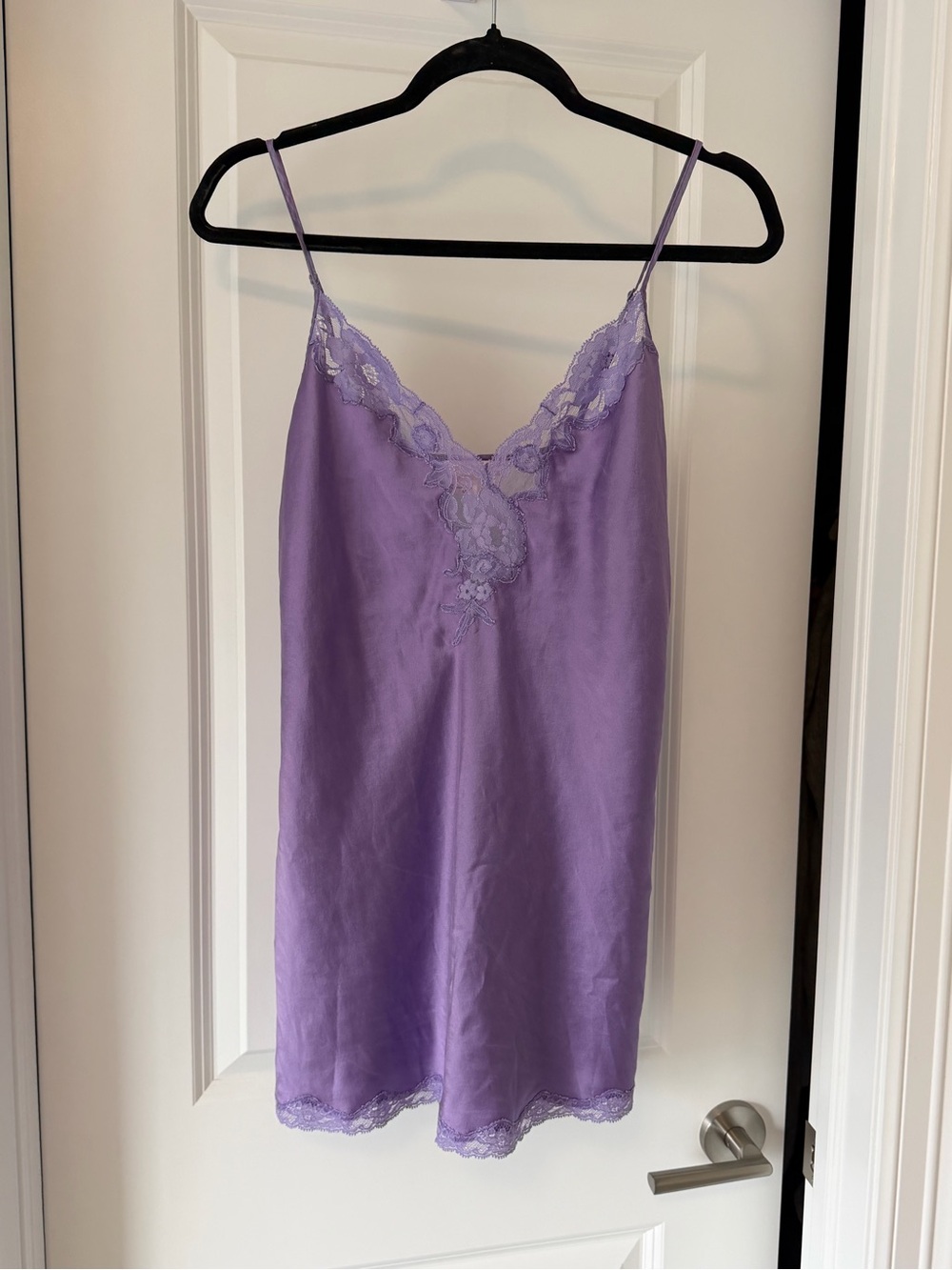 Vintage Victoria's Secret 100% Silk Lavender Lace-Trim Slip
